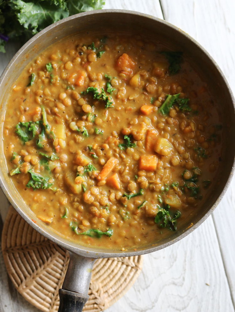 Coconut Curried Lentils with Kale and Potatoes